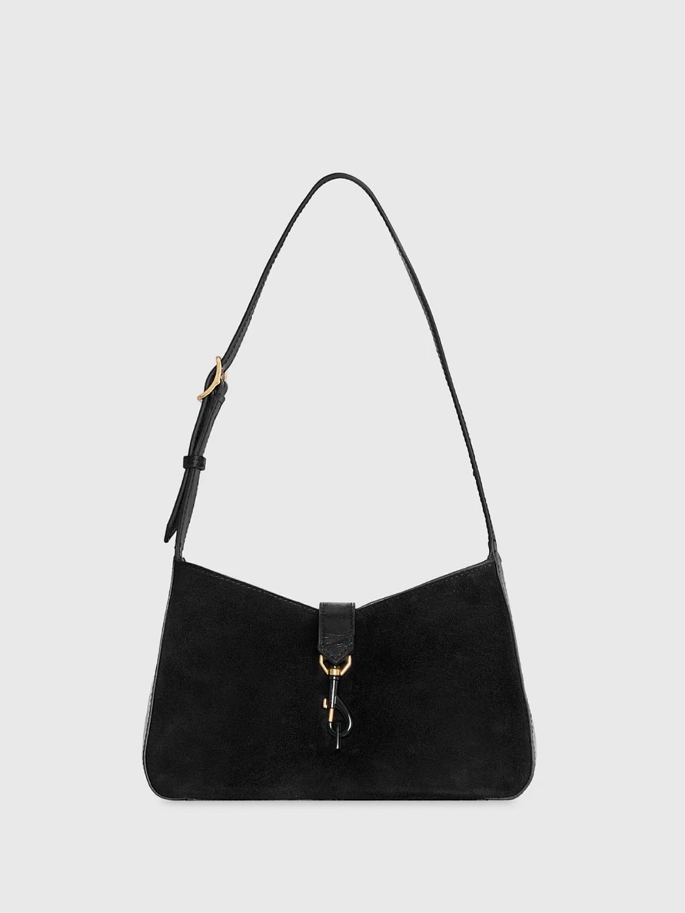 Rebecca Minkoff Black Suede Shoulder Bag with Gold Hardware